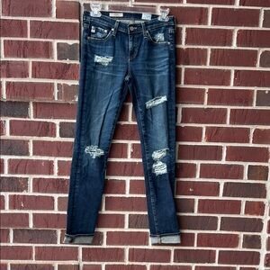 AG Adriano Goldschmied Dark Blue Distressed Skinny Jeans